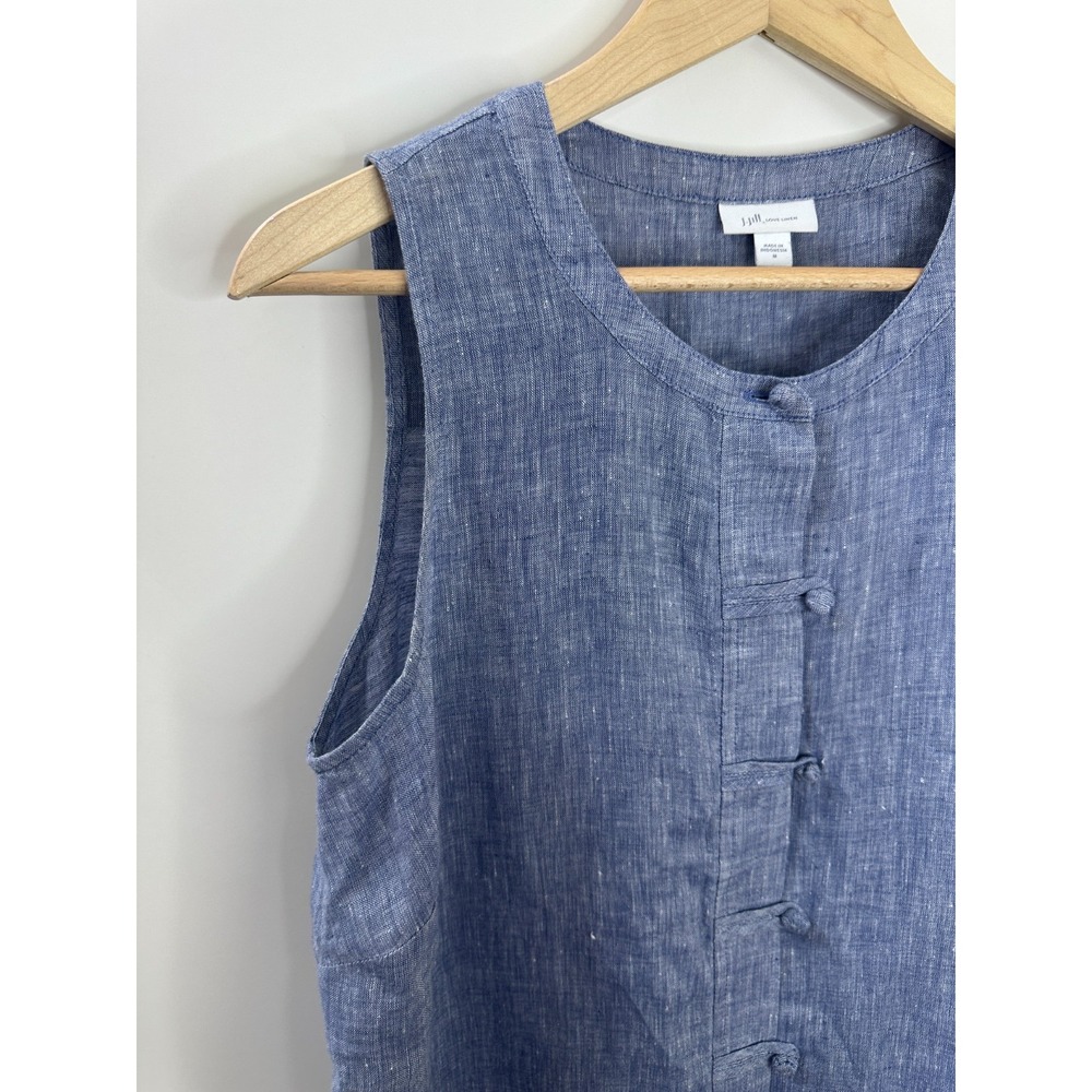 J. Jill Love Linen Blue Sleeveless Frog Closure Tunic Top M Medium Button Front - Picture 3 of 11